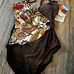 Ocean Dreams Black and Multicolor Paisley One Piece Swimsuit